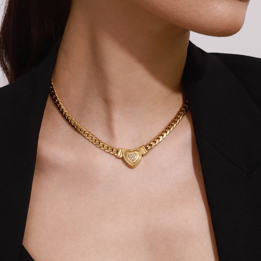 Gold Cuban Heart Necklace - Image 1