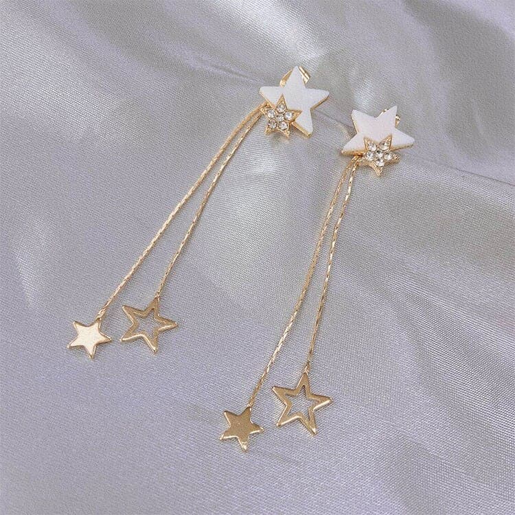 Silver Needle Star Tassel Earrings - Image 3