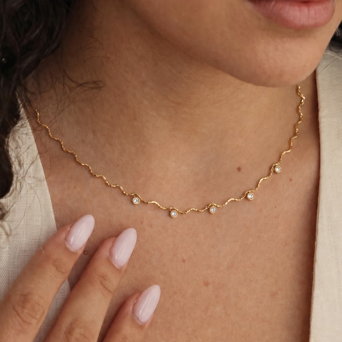 Textured Gold Zircon Necklace  - Image 1