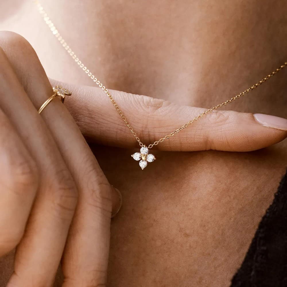Crystal Flower Pendant Necklace  - Image 1