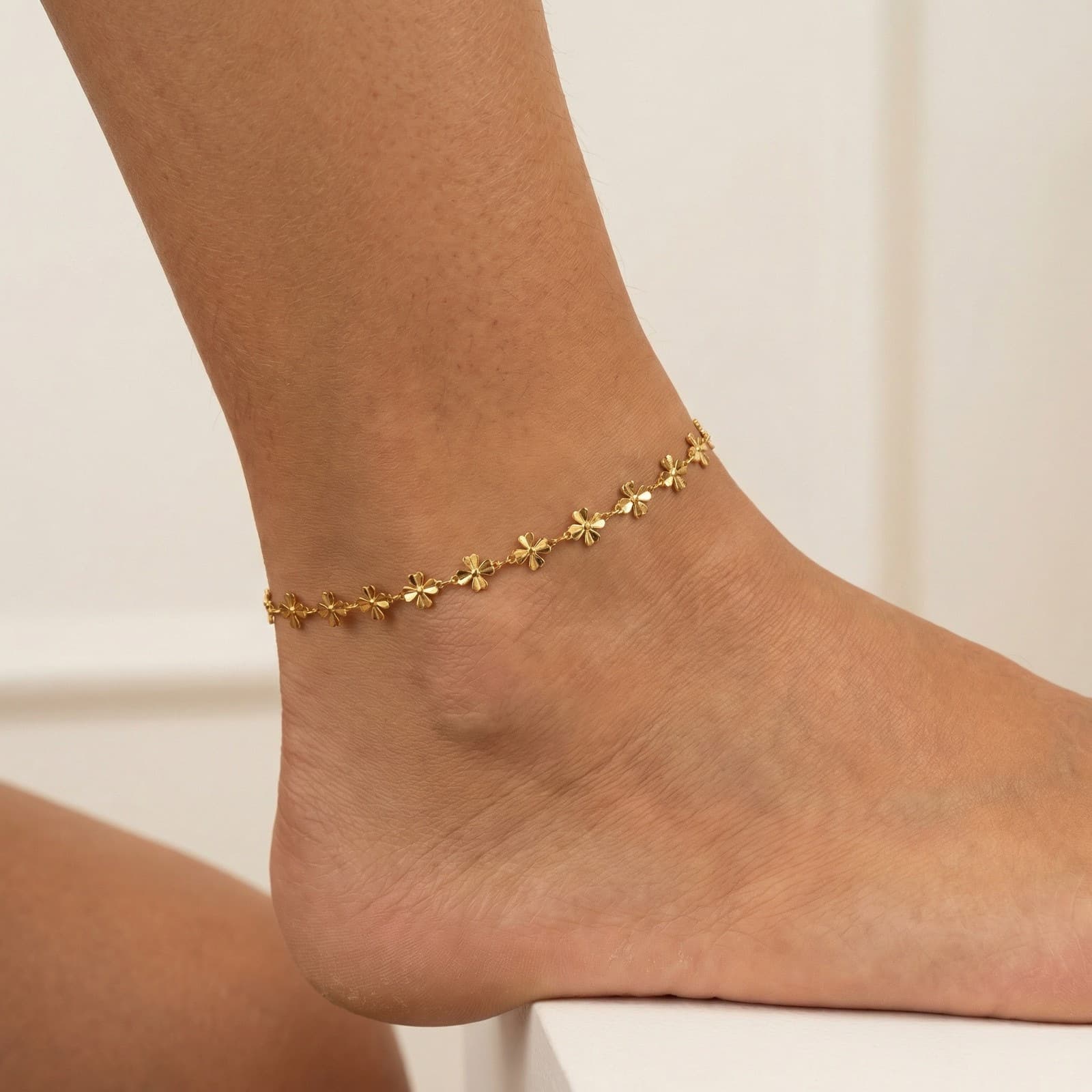 Gold Flower Chain Anklet  - Image 2