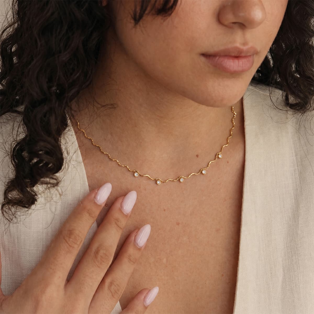 Textured Gold Zircon Necklace  - Image 3